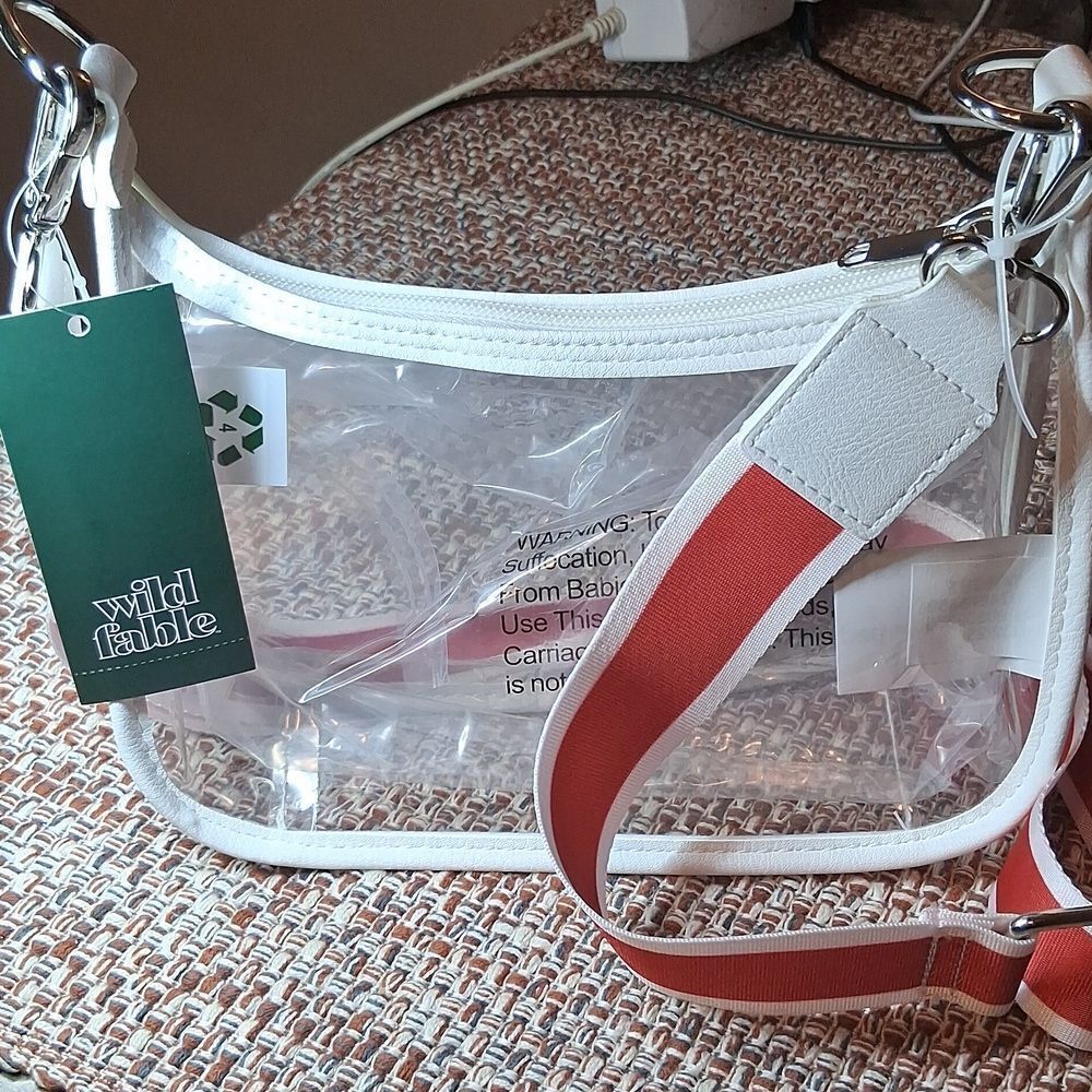 Game Day Wild Fable Clear Crossbody Bag with White Trim and Red Accent Strap - Picture 1 of 4